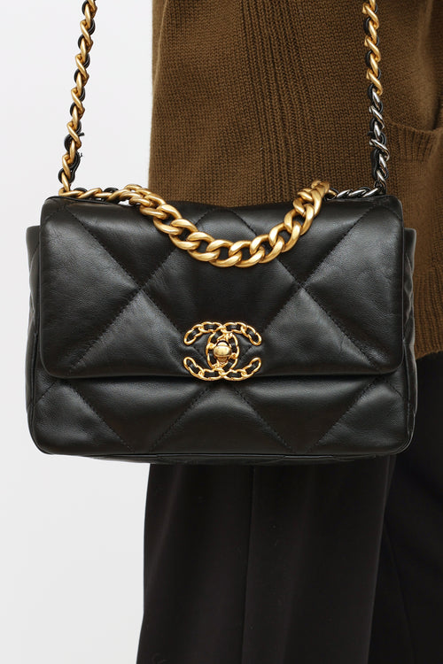 Chanel Black 19 Goatskin Small Quilted Flap Bag