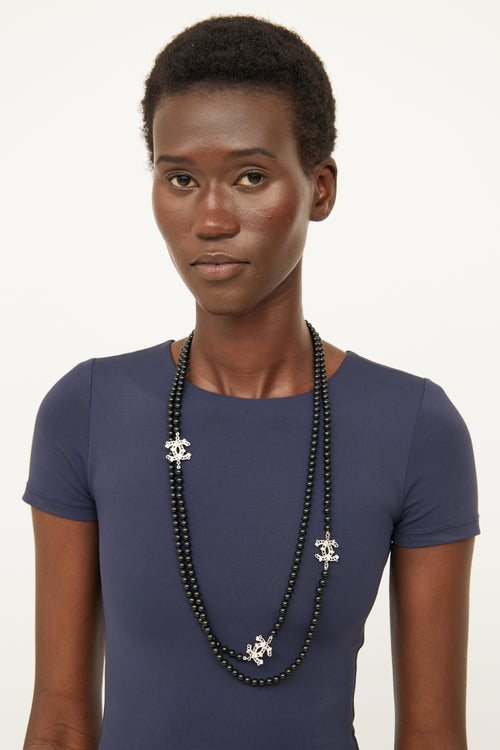 Chanel 2016 Black Beaded Triple CC Necklace