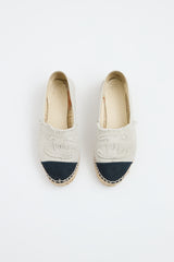 Chanel Beige & Black Canvas Espadrille Flat