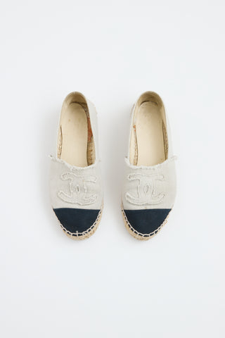 Chanel Beige & Black Canvas Espadrille Flat