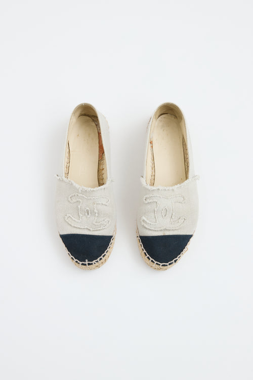 Chanel Beige & Black Canvas Espadrille Flat