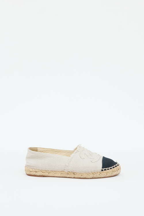 Chanel Beige & Black Canvas Espadrille Flat