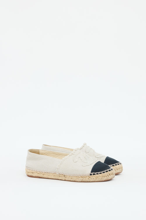 Chanel Beige & Black Canvas Espadrille Flat