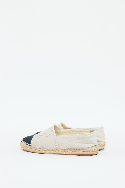 Chanel Beige & Black Canvas Espadrille Flat