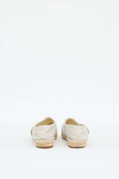 Chanel Beige & Black Canvas Espadrille Flat