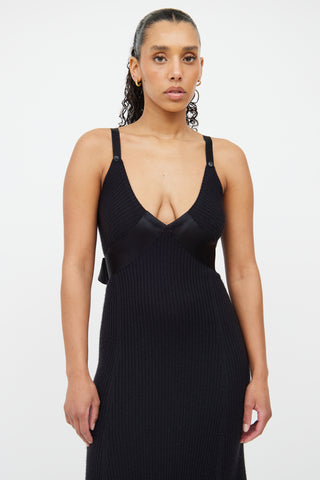 Chanel Black Cashmere & Silk Ribbed Dress
