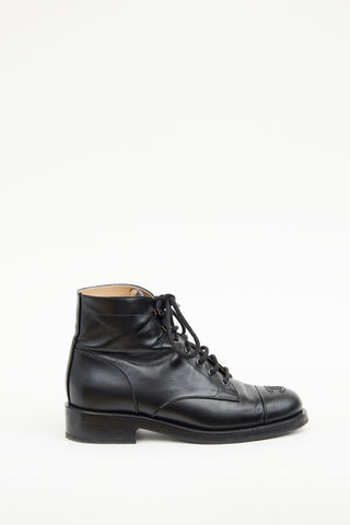 Chanel Black CC Lace Up Ankle Boot