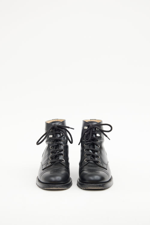 Chanel Black CC Lace Up Ankle Boot