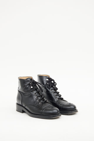 Chanel Black CC Lace Up Ankle Boot