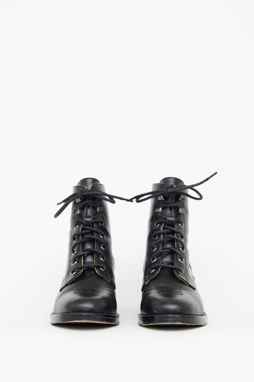Chanel Black CC Laceup Ankle Boot