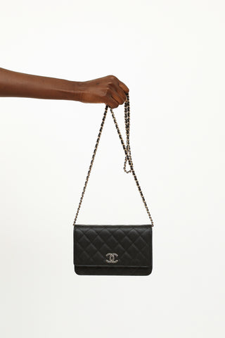 Black Caviar Leather CC Gold & Strass Autumn 2023 Wallet on Chain