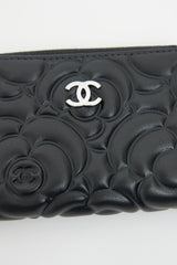 Chanel Black Camellia Zip Around Coin Pouch