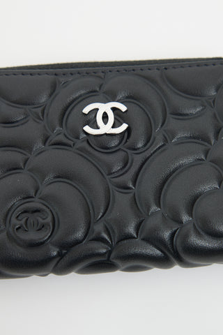 Chanel Black Camellia Zip Around Coin Pouch