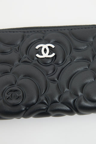 Chanel Black Camellia Zip Around Coin Pouch