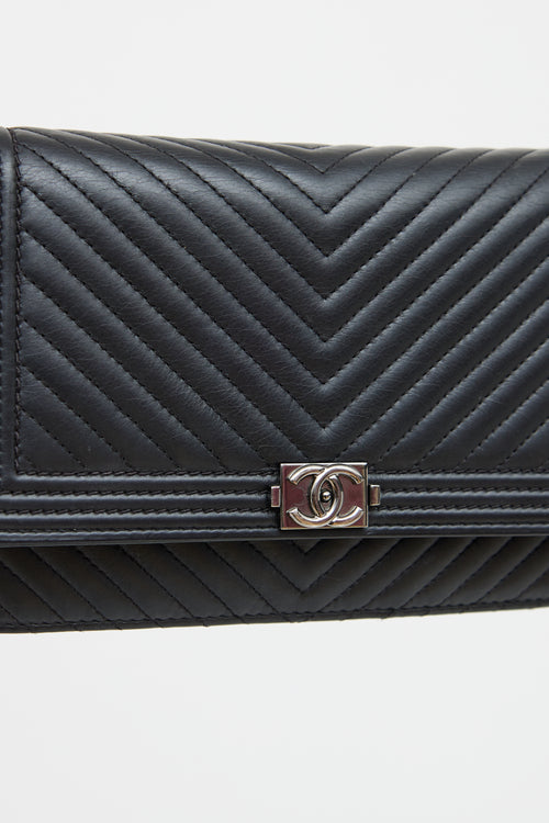 Chanel Black Calfskin Chevron Boy Wallet on Chain Bag