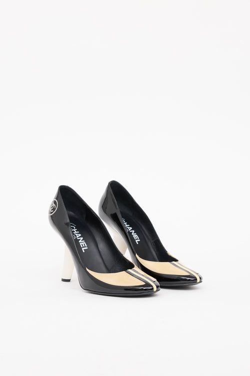Chanel Black & Cream Patent Cruise 2008 Pump Heel
