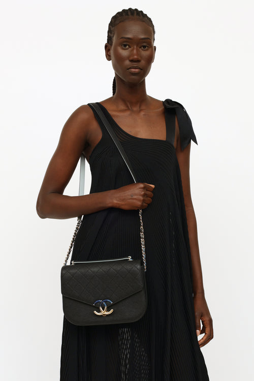Black & Blue Caviar Leather Coco Cuba Flap Bag