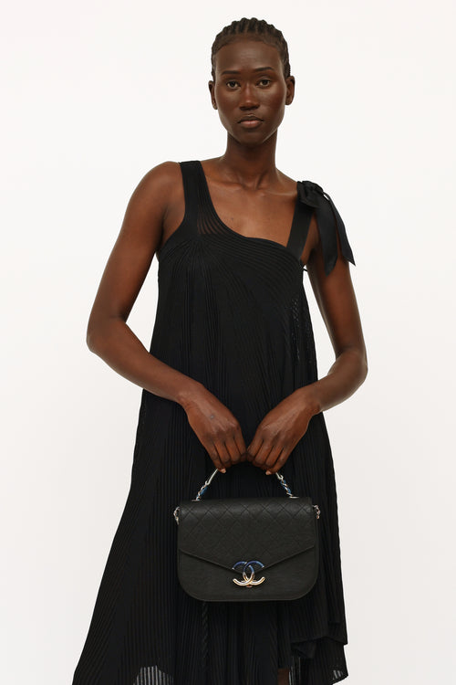 Black & Blue Caviar Leather Coco Cuba Flap Bag
