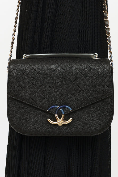 Black & Blue Caviar Leather Coco Cuba Flap Bag