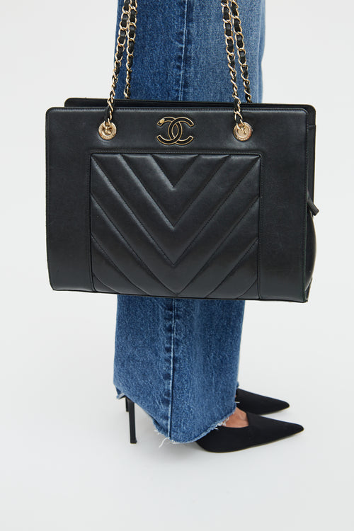 Chanel Black Chevron Mademoiselle Shopping Tote