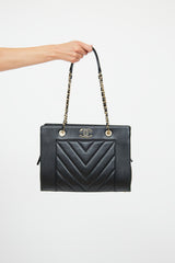 Chanel Black Chevron Mademoiselle Shopping Tote