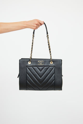 Chanel Black Chevron Mademoiselle Shopping Tote