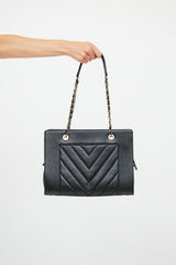 Chanel Black Chevron Mademoiselle Shopping Tote