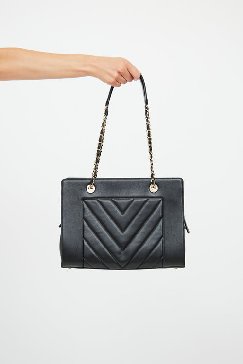 Chanel Black Chevron Mademoiselle Shopping Tote