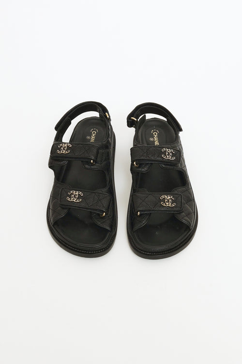 Black Quilted CC Strap Sandals