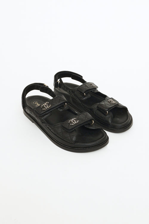 Black Quilted CC Strap Sandals