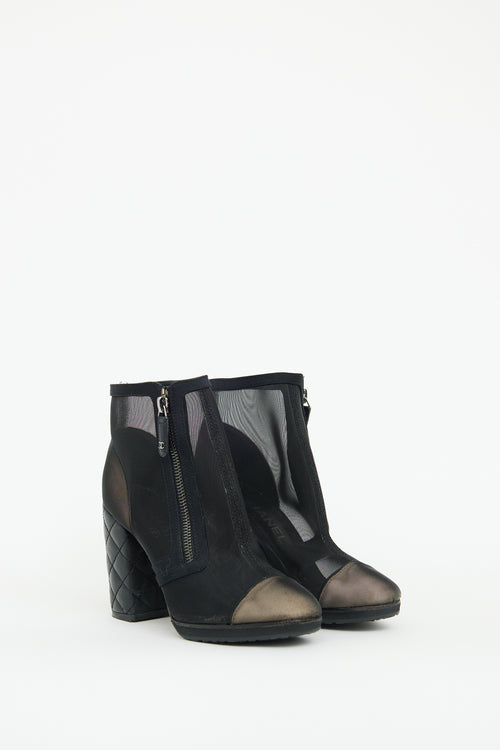 Chanel Black Mesh Leather Ankle Boot