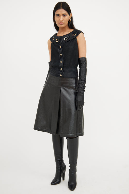 Chanel Black Flared Leather Skirt