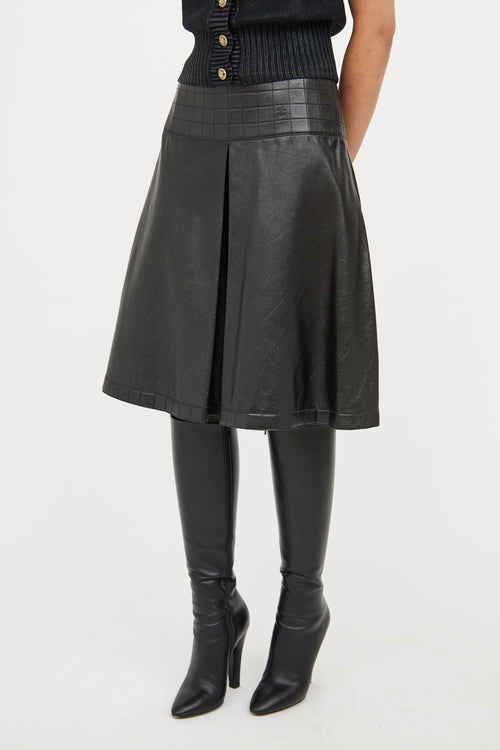 Chanel Black Flared Leather Skirt