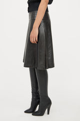 Chanel Black Flared Leather Skirt