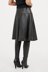 Chanel Black Flared Leather Skirt