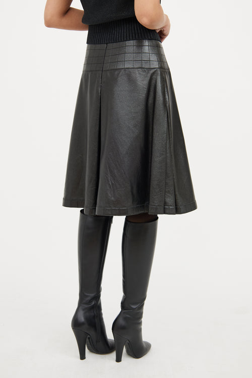 Chanel Black Flared Leather Skirt