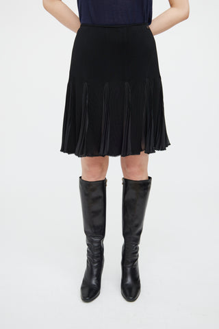 Chanel 04P Black Flowy Panel Pleated Skirt