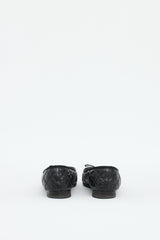 Chanel Black Leather Quilted Logo Flat