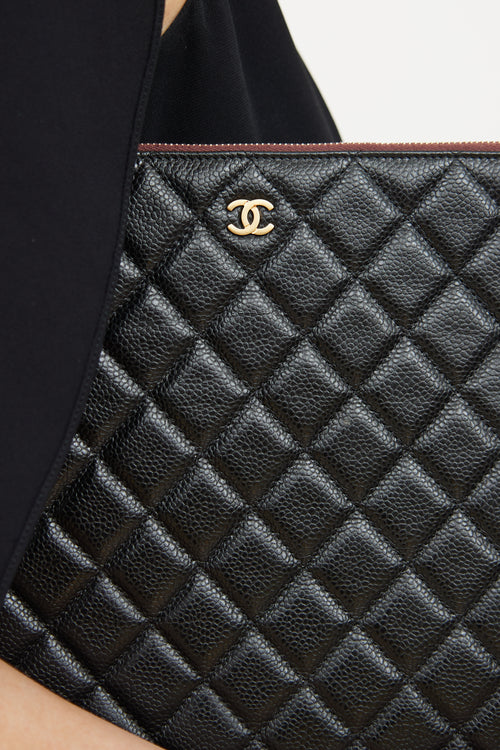 Chanel Black Quilted Caviar Large O Pouch