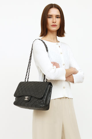 Chanel Black Quilted Caviar Single Flap Jumbo Shoulder Bag