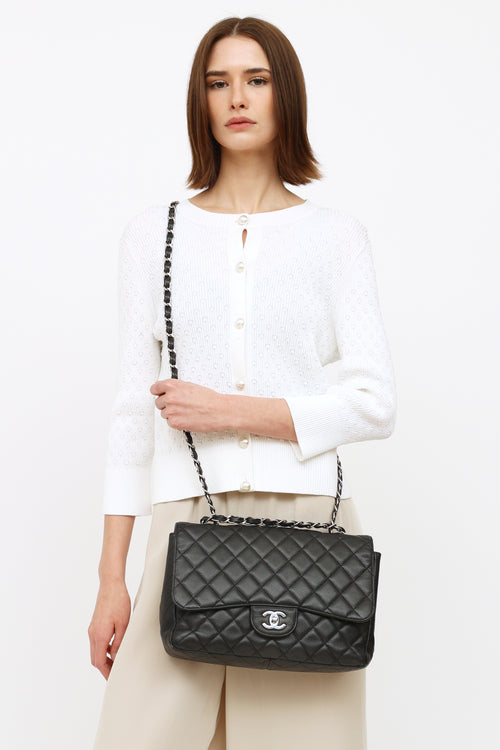 Chanel Black Quilted Caviar Single Flap Jumbo Shoulder Bag