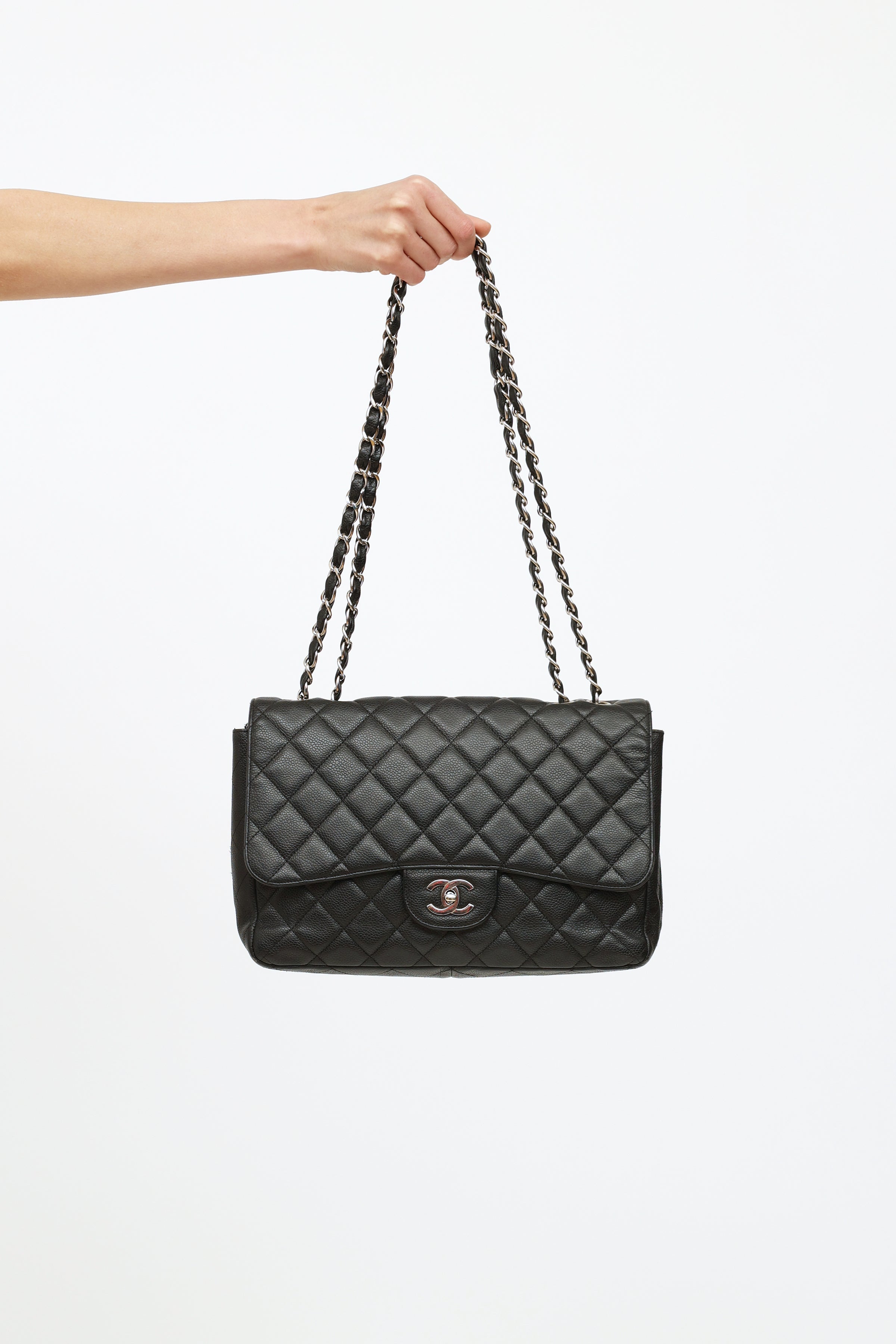 Chanel // Black Quilted Caviar Single Flap Jumbo Shoulder Bag