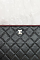 Chanel 2022 Black Quilted Caviar Medium O Case Pouch