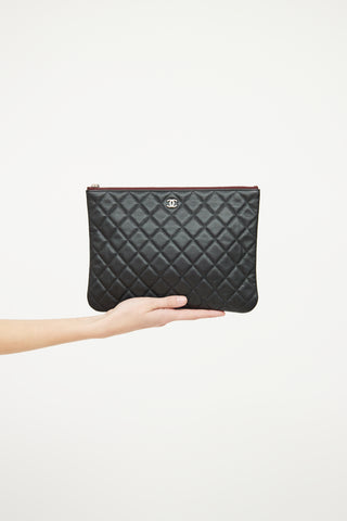 Chanel 2022 Black Quilted Caviar Medium O Case Pouch