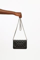 Chanel 2019 Black Leather Quilted CC Wallet on Chain