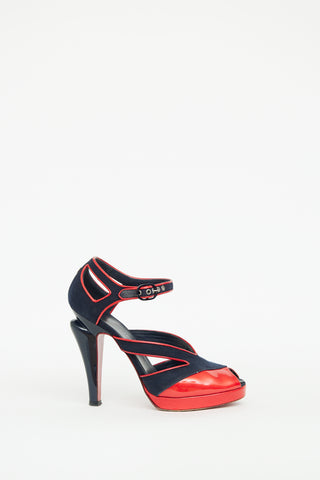 Chanel Navy & Red Peep Toe Pump