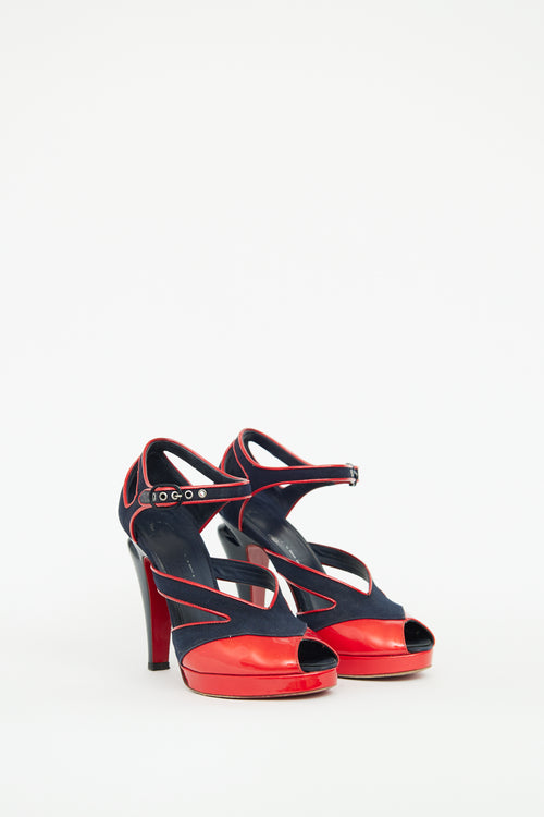 Chanel Navy & Red Peep Toe Pump