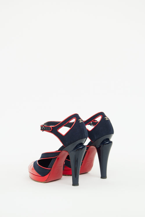 Chanel Navy & Red Peep Toe Pump