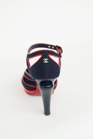 Chanel Navy & Red Peep Toe Pump