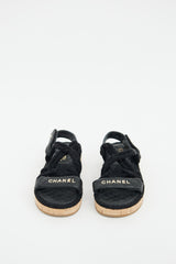 Chanel Black Leather & Rope Logo Sandal